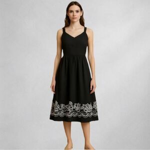 Ann Taylor Dress Women’s 16 Black White Floral Embroidered Midi Sleeveless 11/2